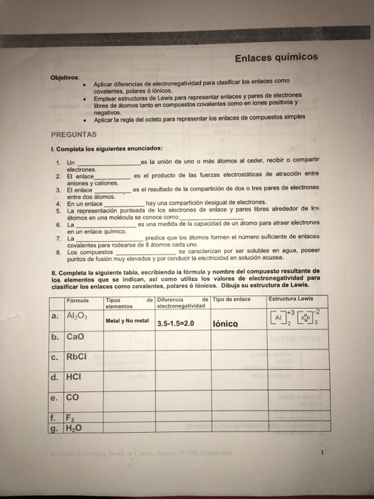 diferencia de electronegatividad tipo de enlace