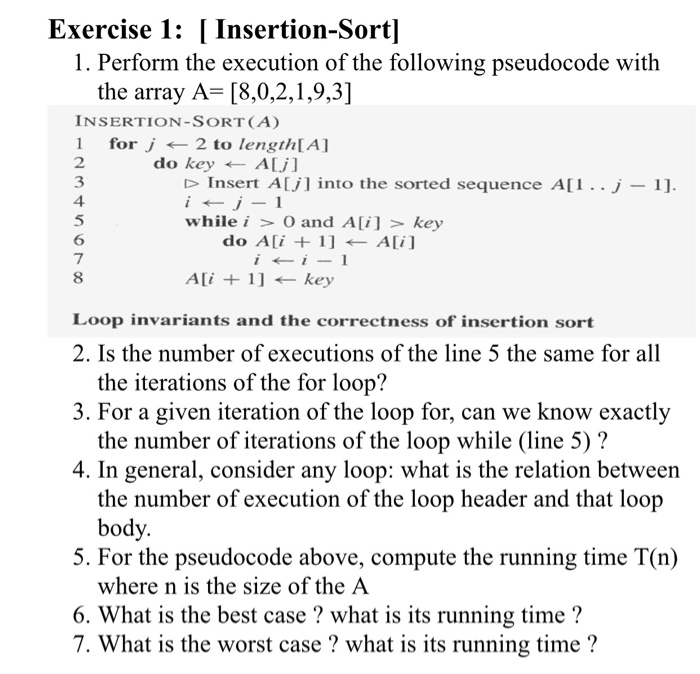 Solved Exercise 1 Insertion Sort 1 Perform The Execu Chegg Com