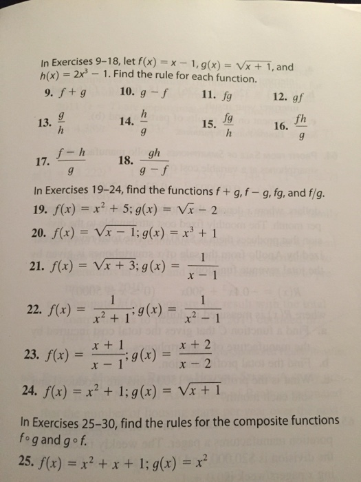 Solved In Exercises 9 18 Let F X X 1 G X Vx1 And Chegg Com