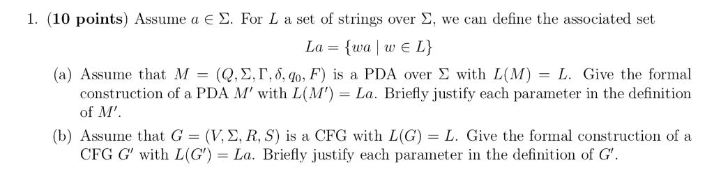 I. (10 points) Assume a Σ For L a set of strings over Σ, we can define the associated set (a) Assume that M (Q, ΣΤ.ỗ, go, F)