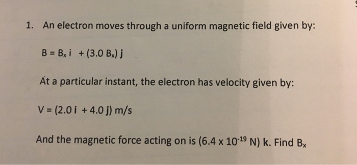 Solved An Electron Moves Through A Uniform Magnetic Field Chegg Com