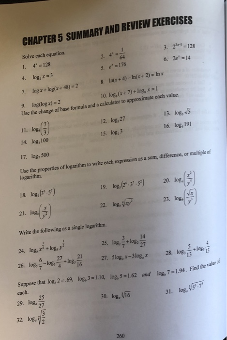 64 calculator log2 Solved: SUMMARY E EKERCISES REVIEW Solve Each AND CHAPTER5