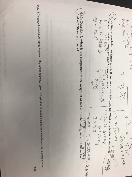 Solved 3 A Simple Pendulum Of Length L 0 800 M Has A Mas Chegg Com