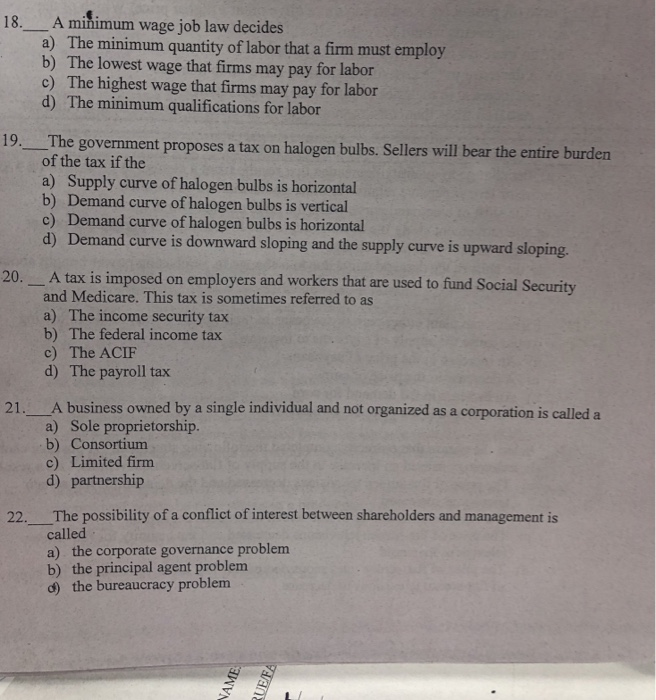 Solved 18 A Minimum Wage Job Law Decides A The Minimum