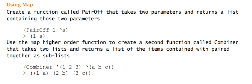 Using Map Create a function called Pairoff that takes two parameters and returns a list containing those two parameters (Pair