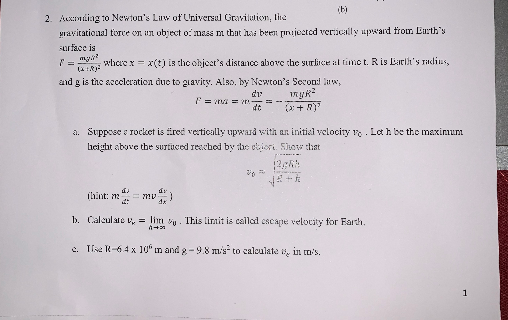 Solved 2 According To Newton S Law Of Universal Gravitat Chegg Com