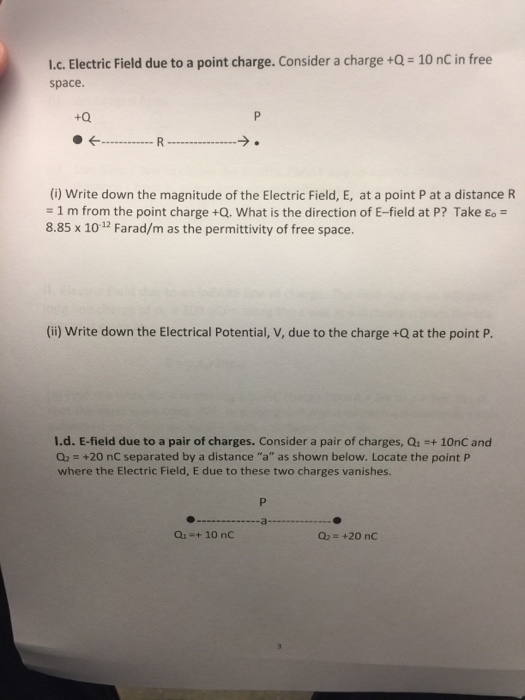 Solved: 1.c. Electric Field Due To A Point Charge. Conside ...
