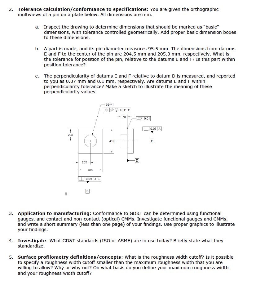 Tolerance Calculation Conformance To Specifications Chegg Com