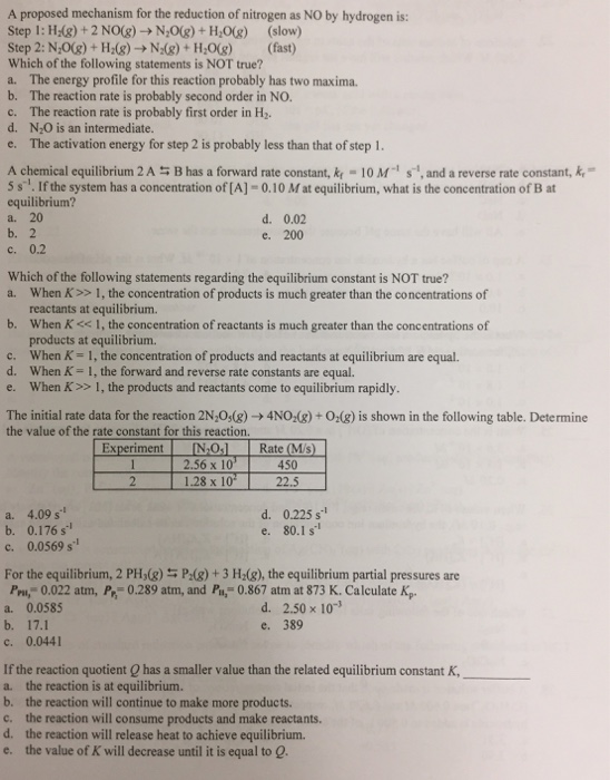 Solved A Proposed Mechanism For The Reduction Of Nitrogen Chegg Com