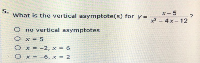 Solved What Is The Vertical Asymptote S For Y X 5 X 2 Chegg Com