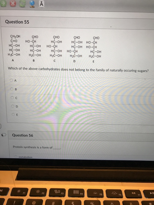 Question 55 Ch2oh Cho O Ho Hc Oh H Oh Hoch Hc Oh Ho Chegg Com