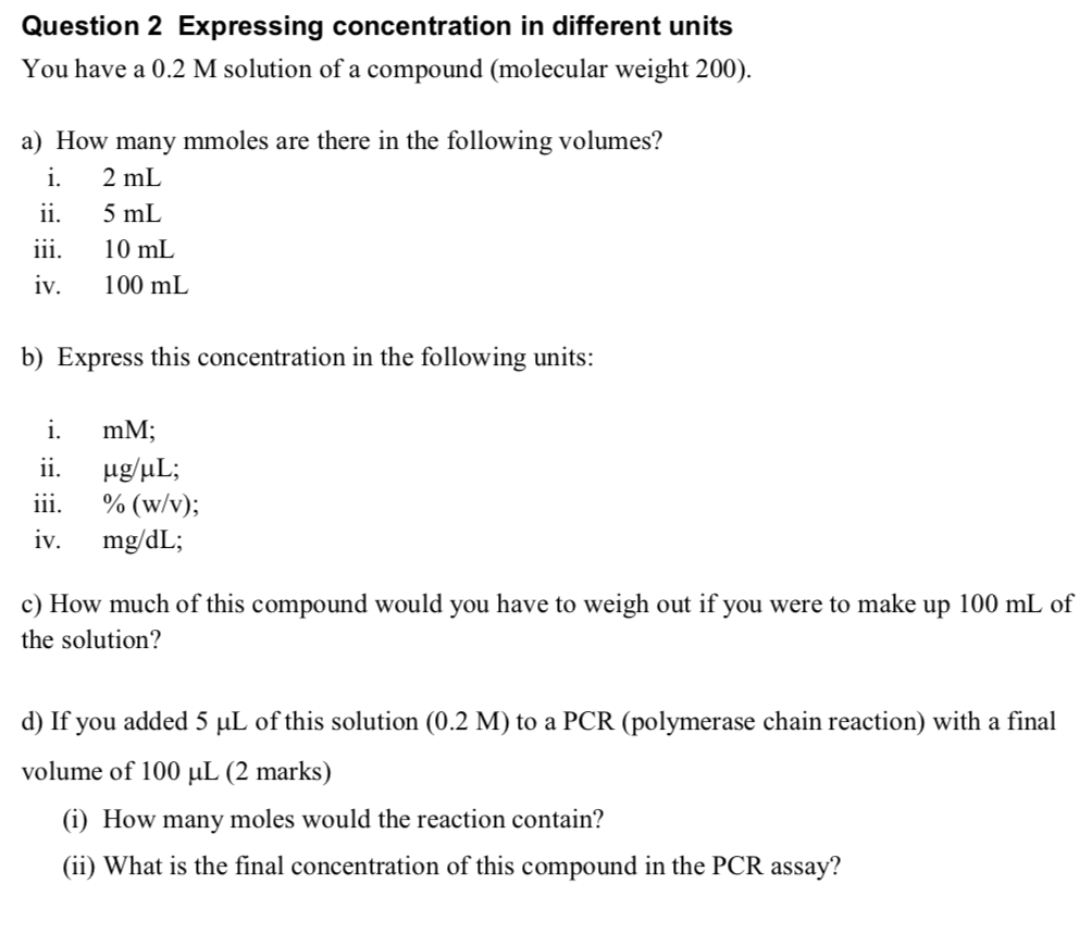 Solved Question 2 Expressing Concentration In Different U Chegg Com
