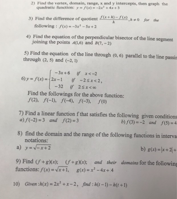 Solved 2 Find The Vertex Domain Range X And Y Chegg Com