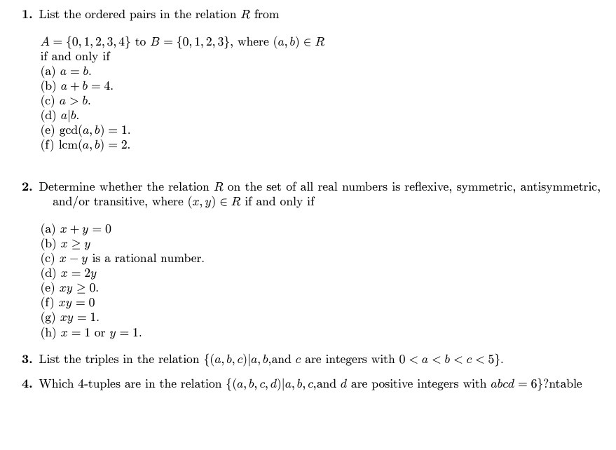 Solved 1 List The Ordered Pairs In The Relation R From A Chegg Com