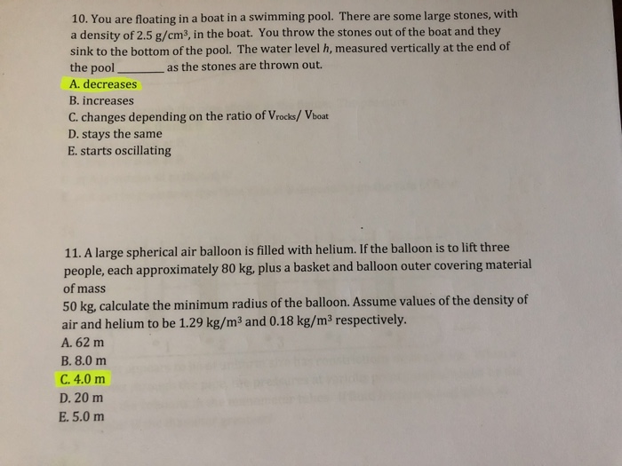 10 You Are Floating In A Boat In A Swimming Pool Chegg 