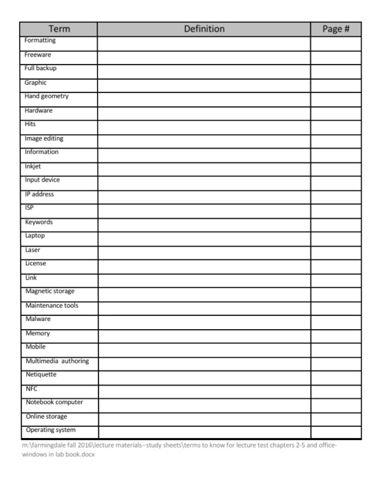 Solved Term Definition Page Freeware Full Backup Hand G Chegg Com