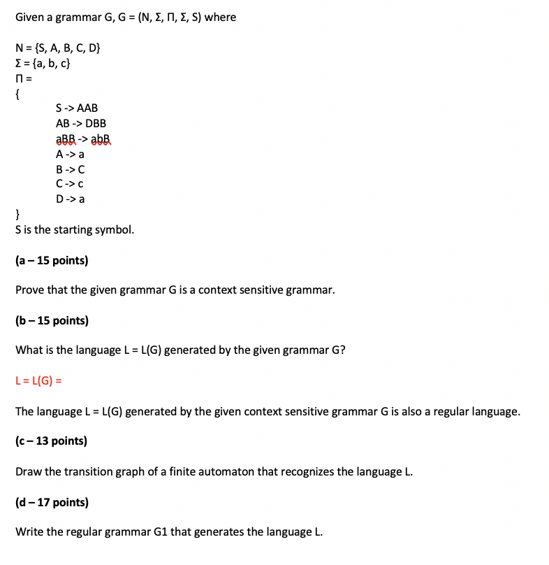 Solved Given A Grammar G G N S P S S Where N S A Chegg Com