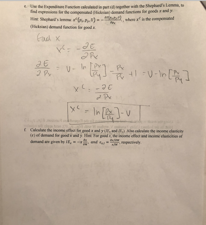Solved G Calculate The Substitution Effect For Good X Chegg Com