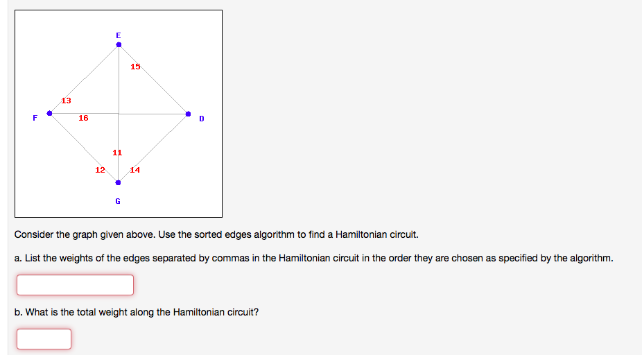 A.) List the weights of the edges separated by commas in the Hamiltonian circuit in the order they...