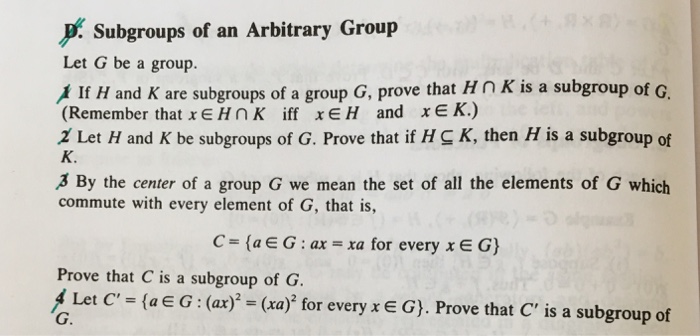 Solved D Subgroups Of An Arbitrary Group Let G Be A Grou Chegg Com