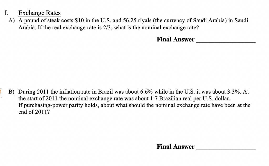 Solved I Exchange Rates A Pound Of Steak Costs 10 In I Exchange Rates A Pound Of Steak Costs 10 In The U S And