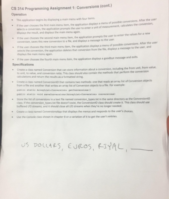 CS 314 Programming Assignment 1: Conversions (cont) Operation This application begins by displaying a main menu with four ite