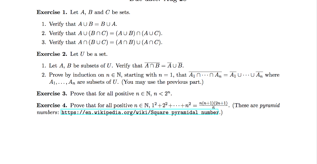 Solved Exercise 1 Let A B And C Be Sets 1 Verify That Chegg Com