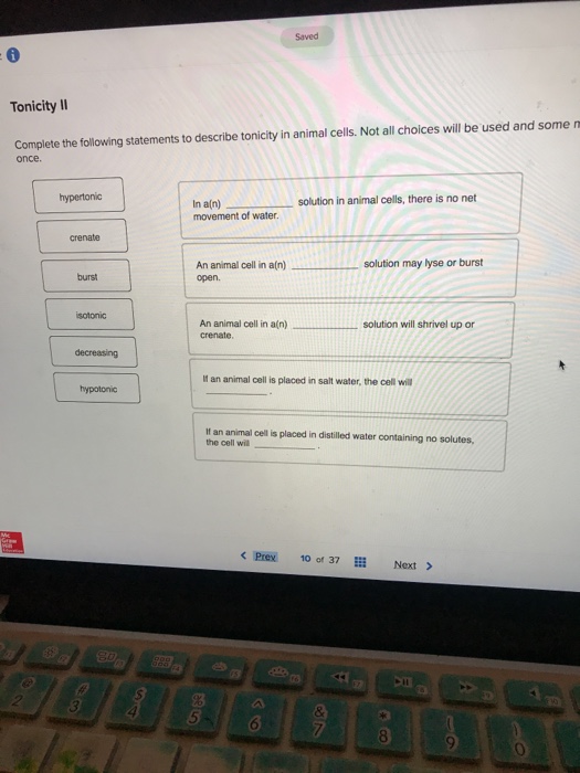 Solved: Saved 0 Tonicity Complete The Following Statements ...