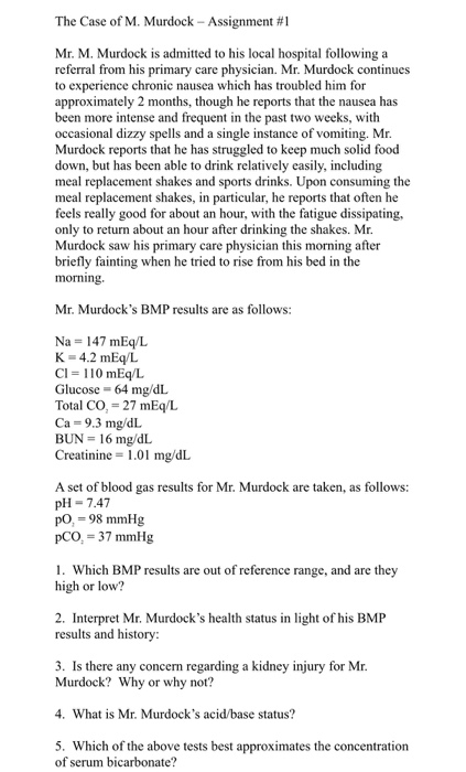 Solved The Case Of M Murdock Assignment 1 Mr M Murdoc Chegg Com