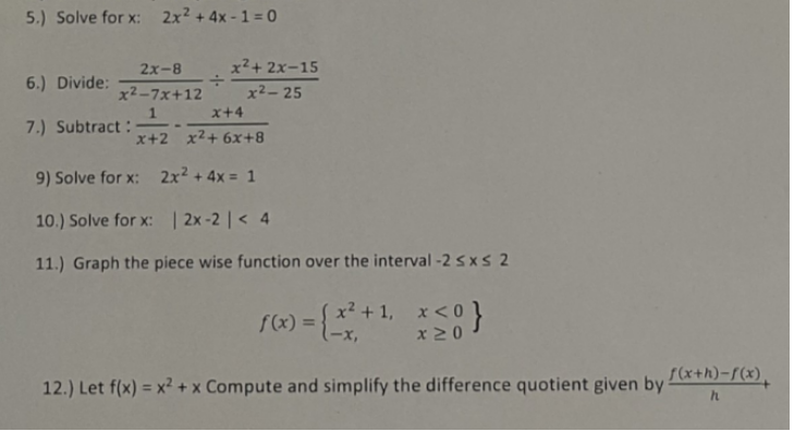 5 Solve For X 2x2 4x 1 0 X2 2x 15 2x 8 6 Chegg 