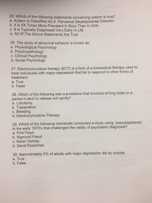 Solved Which Of The Following Statements Concerning Autism | Chegg.com