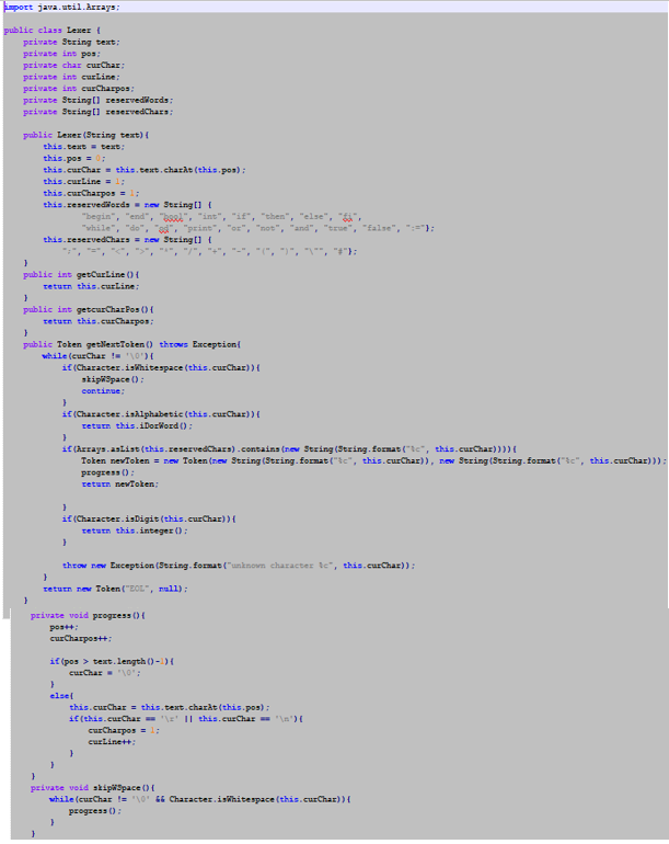 avauti1.Arrays class Lexer t private String text peivave int pos private char curChar private int curlire pzivaze ins cucharp