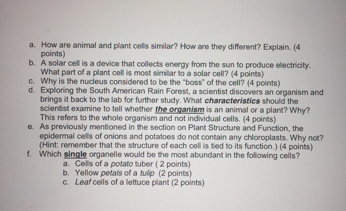 A How Are Animal And Plant Cells Similar How Are Chegg Com