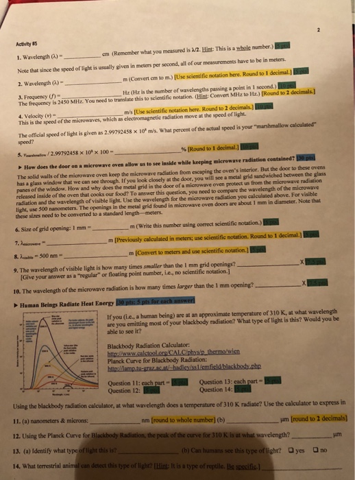 Solved Activity5 1. Wavelength (A) . Note That Since The
