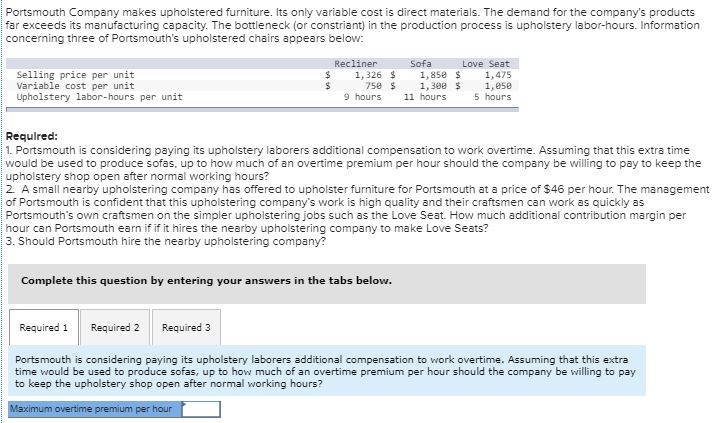 Solved Portsmouth Company Makes Upholstered Furniture It