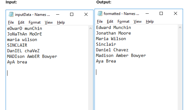 Output: nput: formatted Names. - X inputData Names....- File Edit Format View Help File Edit Format View Help eDwarD munChin