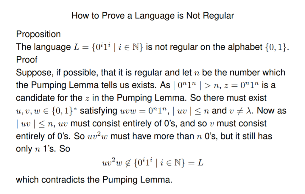 How to Prove a Language is Not Regular Proposition The language L = {ớii l i e N} įs not regular on the alphabet {0, î). Proo