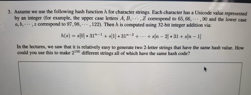 3 Assume We Use The Following Hash Function H For Chegg Com