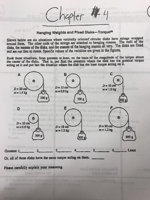 Chapter Hanging Weights And Fixed Disks Torque Shown Chegg 