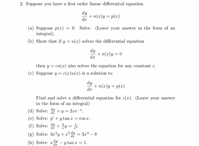 Solved Dykylaey 2 Suppose You Have A First Order Linear Chegg Com