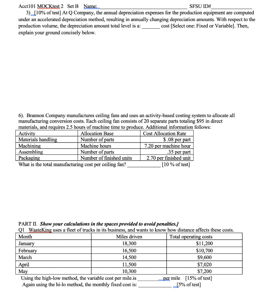 Solved Acct 101 Mocktest2 Set B Name Sfsu Id 3 10 Of Chegg Com