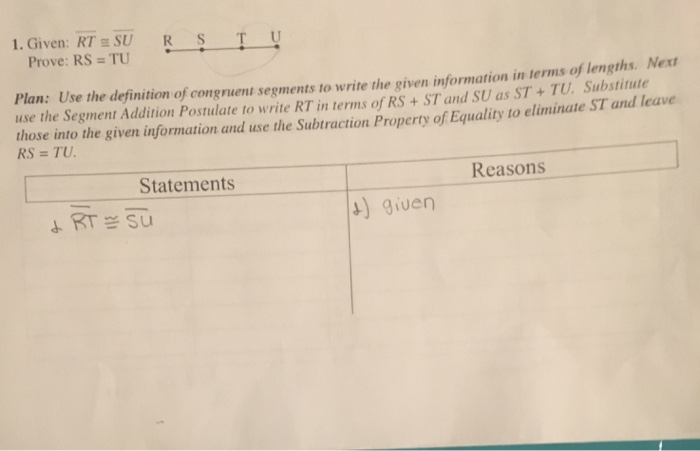 1 Given Rt Surs T U Prove Rs Tu Plan Chegg 