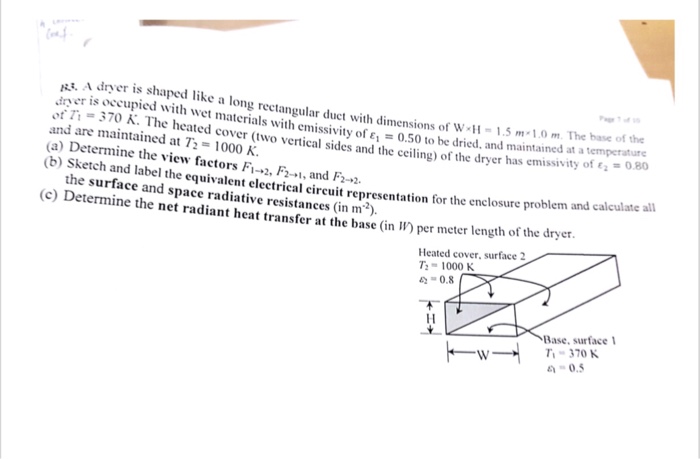 Solved S A Dryer Is Shaped Like A Long Rectangular Duct Chegg Com