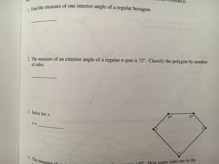 Solved To3sible Measure Of One Interior Angle Of A Regula