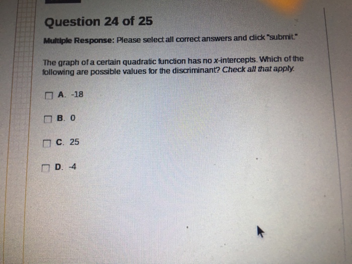 Solved The Graph Of A Certain Quadratic Function Has No X