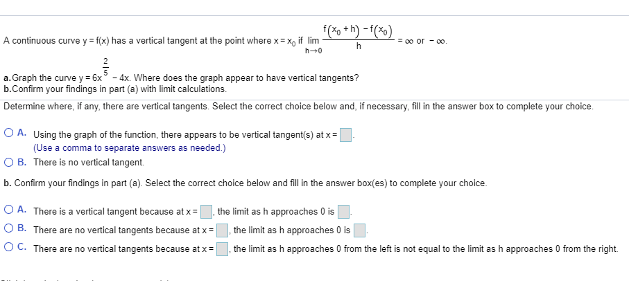 Solved F X0 H F A Continuous Curve Y Fx Has A Vert