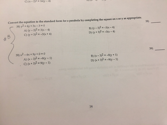 Solved Convert The Equation To The Standard Form For A Chegg Com