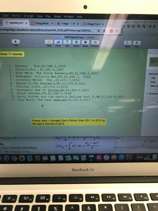 Slide Format Arrange View Play Share Window Help chapter 9 and 10 Fund x ibrary/ExamFM 2018 oz a these 11 movies 1 Avatar, Fo