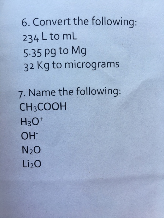 Convert The Following 234 L To Ml 5 35 Pg To Mg 32 Chegg Com