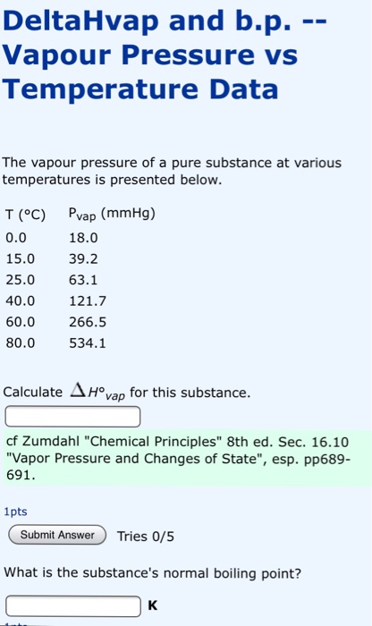 Solved Deltahvap And B P Vapour Pressure Vs Temperature Chegg Com